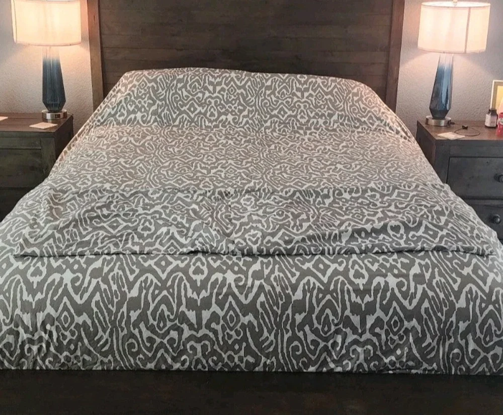 Pottery Barn Gray Slate Cotton Graphic Percale Full/Queen Duvet Pillow Shams